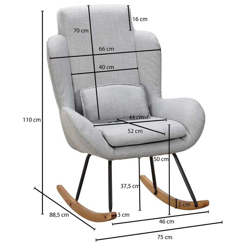 Schaukelstuhl Capri Grau Relaxsessel Stoff Holz Hochlehner Design