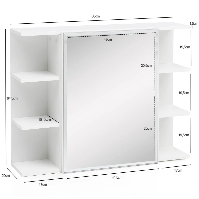 Hängeschrank WL5.754 Weiß 80x64,5x20cm Spanplatte Spiegelschrank
