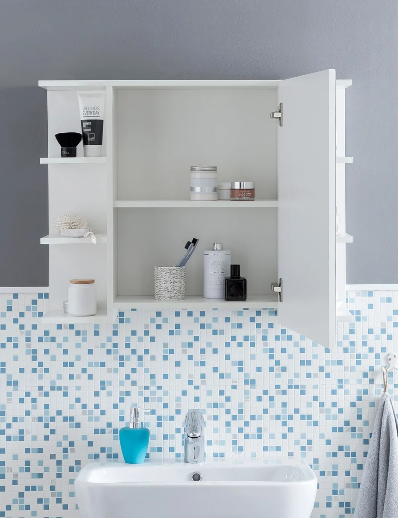 Hängeschrank WL5.754 Weiß 80x64,5x20cm Spanplatte Spiegelschrank