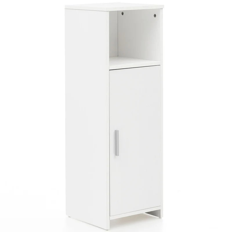 Badschrank 30x95,5x30cm Holz Weiß mit Tür & Ablagefach freistehend