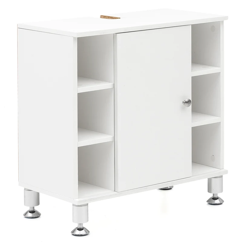 Waschbeckenunterschrank Weiß 60x64x32cm Holz mit Tür & Fächern