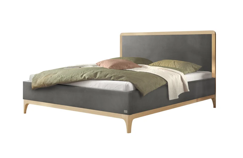 Hasena Polsterbett Soledad Eiche bright mit Stoffbezug Monet steel