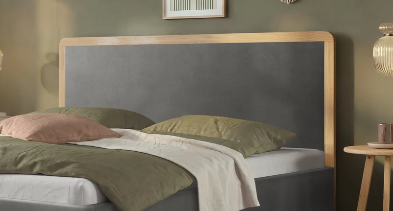 Hasena Polsterbett Soledad Eiche bright mit Stoffbezug Monet steel