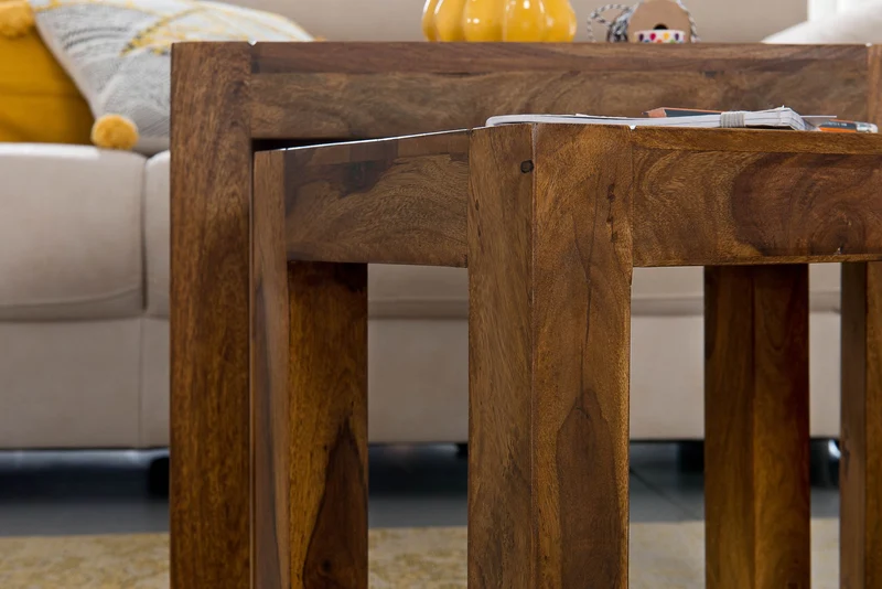 Satztisch Set 3er Sheesham Massivholz Landhausstil Dunkelbraun