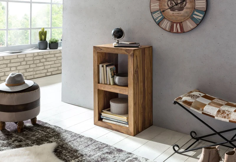 Regal Sheesham Massivholz 88cm 2 Böden Landhausstil Naturprodukt