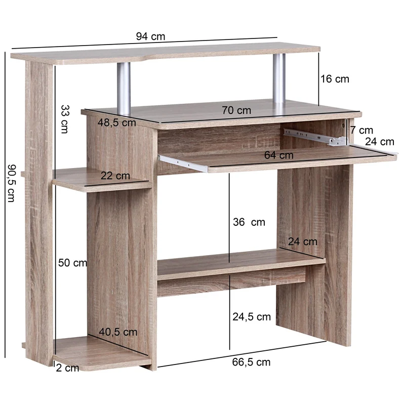 Computertisch WL1.171 Sonoma 94x90,5x48,5cm mit Tastaturauszug Modern