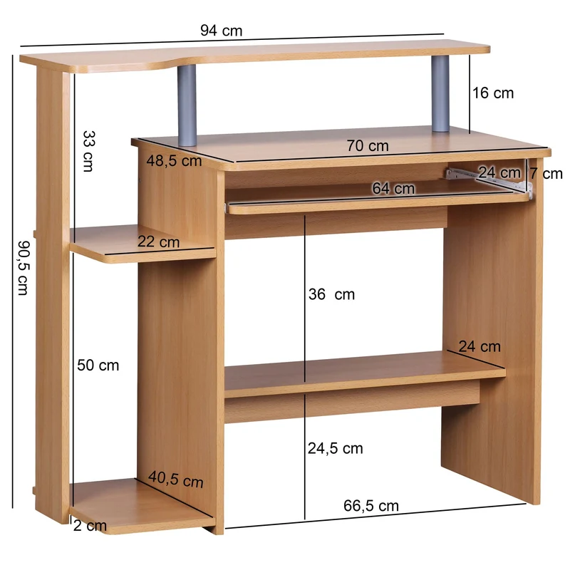 Computertisch WL1.163 Buche 94x90,5x48,5cm mit Tastaturauszug Modern