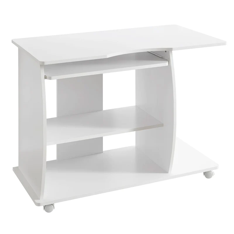 Computertisch GRASSE Weiß rollbar mit Tastaturauszug 90x71x50cm