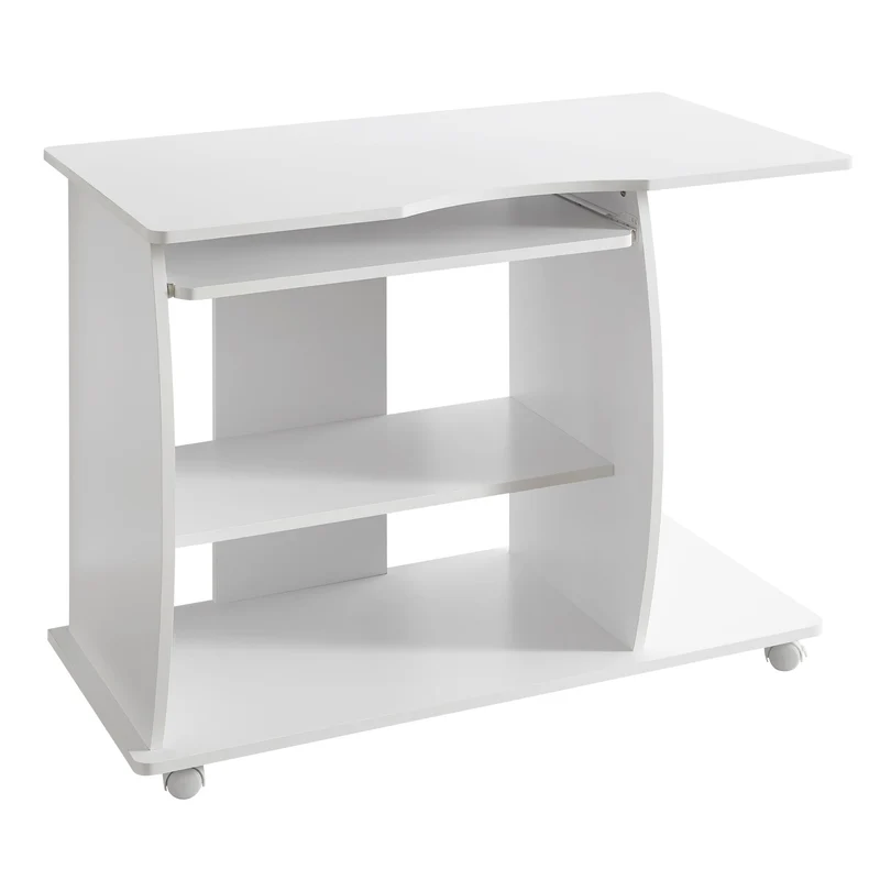 Computertisch GRASSE Weiß rollbar mit Tastaturauszug 90x71x50cm
