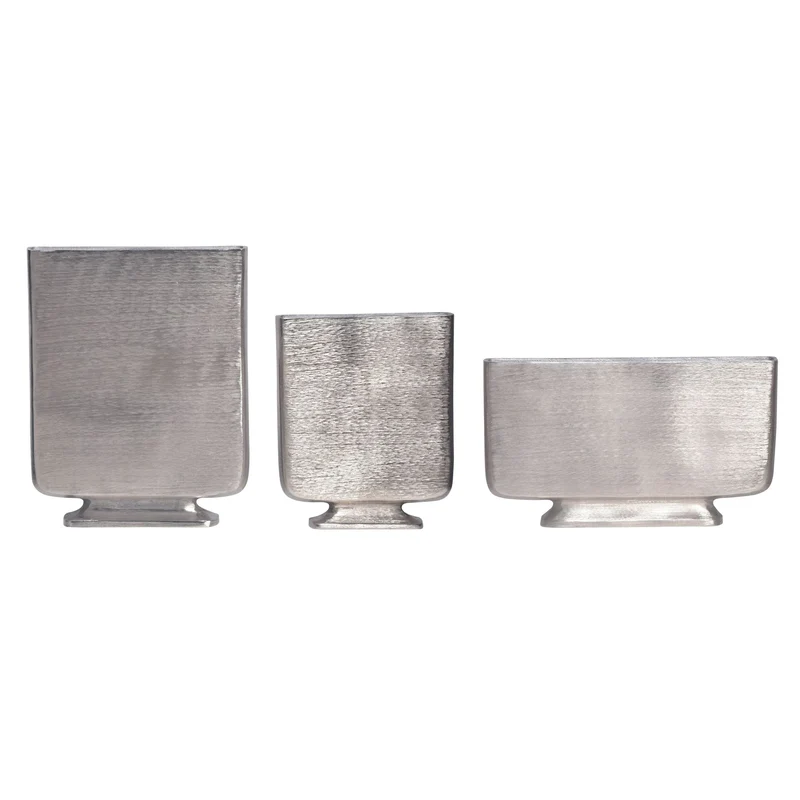 Vase 3er Set Aluminium Silber Modern Eckig Handgefertigt