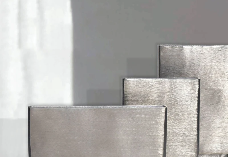 Vase 3er Set Aluminium Silber Modern Eckig Handgefertigt