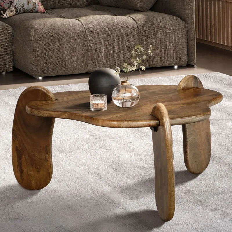 Couchtisch Mango Massivholz Walnussfarben 78x78x39,5cm Modern Design