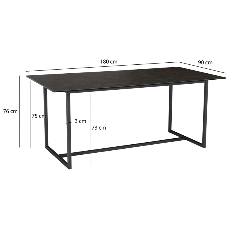 Esszimmertisch 180x90cm Keramik Glas Schwarz Metallbeine Rechteckig