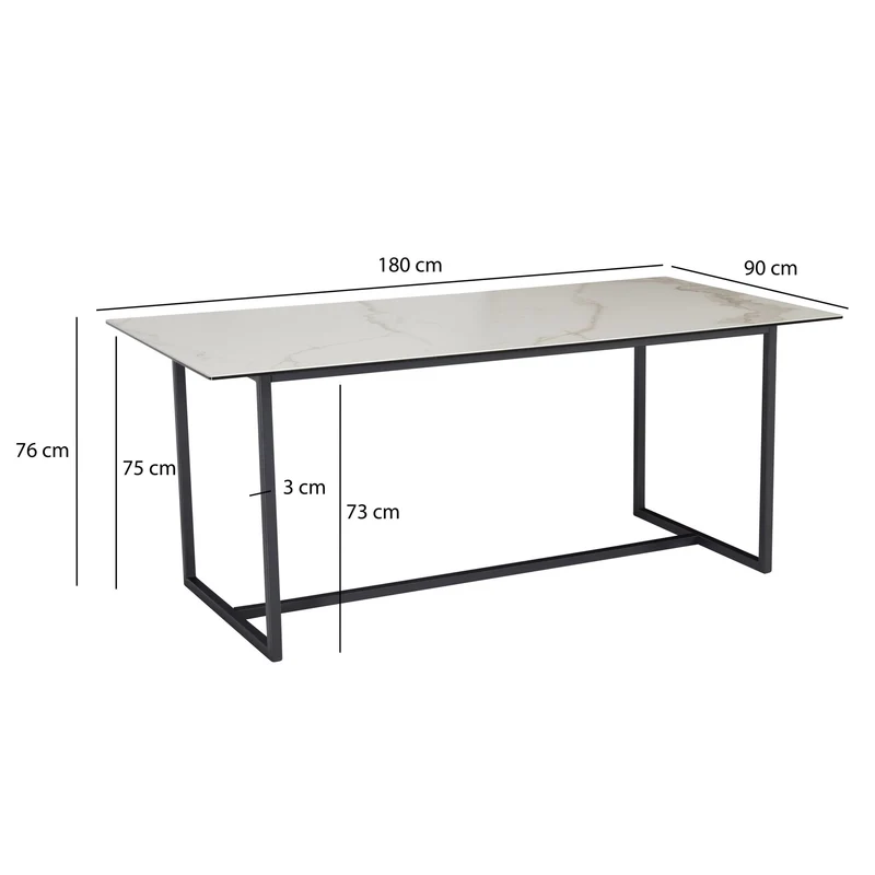 Esszimmertisch 180x90 Keramik Glas Weiß Marmor-Optik Metallbeine