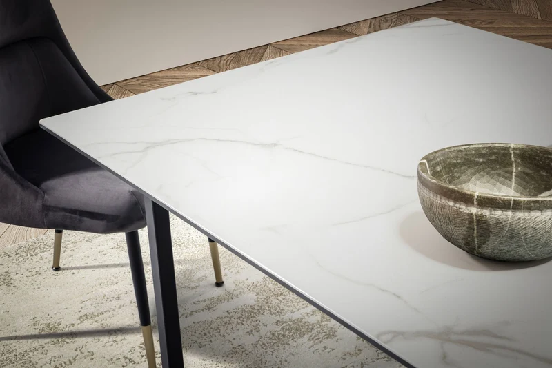 Esszimmertisch 180x90 Keramik Glas Weiß Marmor-Optik Metallbeine