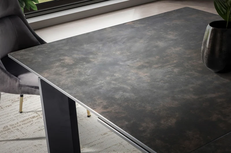 Esstisch 180-240cm ausziehbar Keramik Glas Schwarz Metallbeine