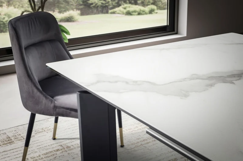 Esstisch 180x95cm ausziehbar Keramik Glas Weiß Marmor-Optik Metallbeine