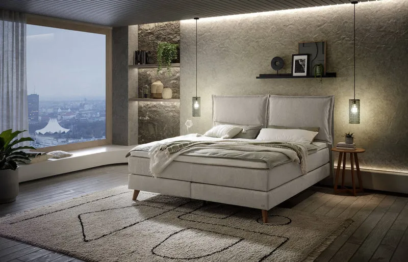 Hasena Boxspringbett Ricarda Eiche bright mit Bezug Pace Light Grey