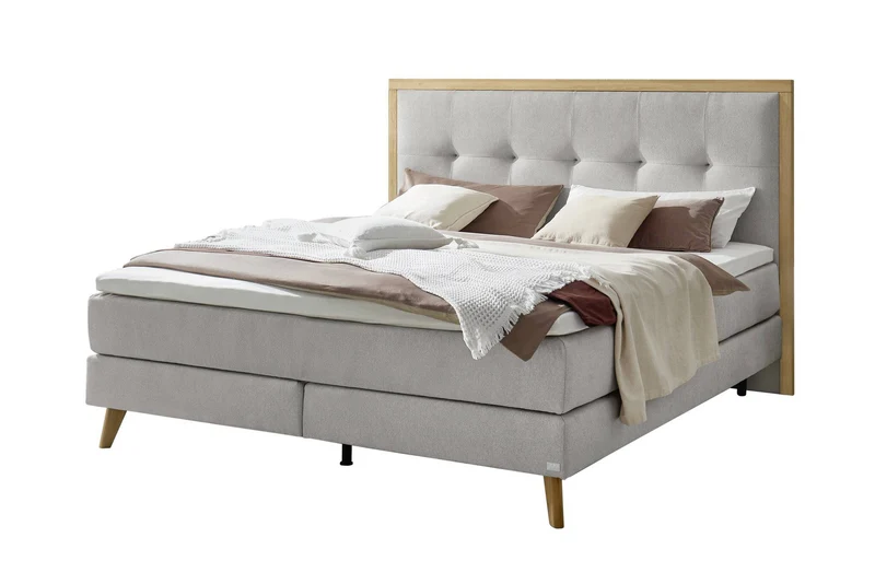 Hasena Boxspringbett Marisol Eiche bright mit wählbarem Topper, grau