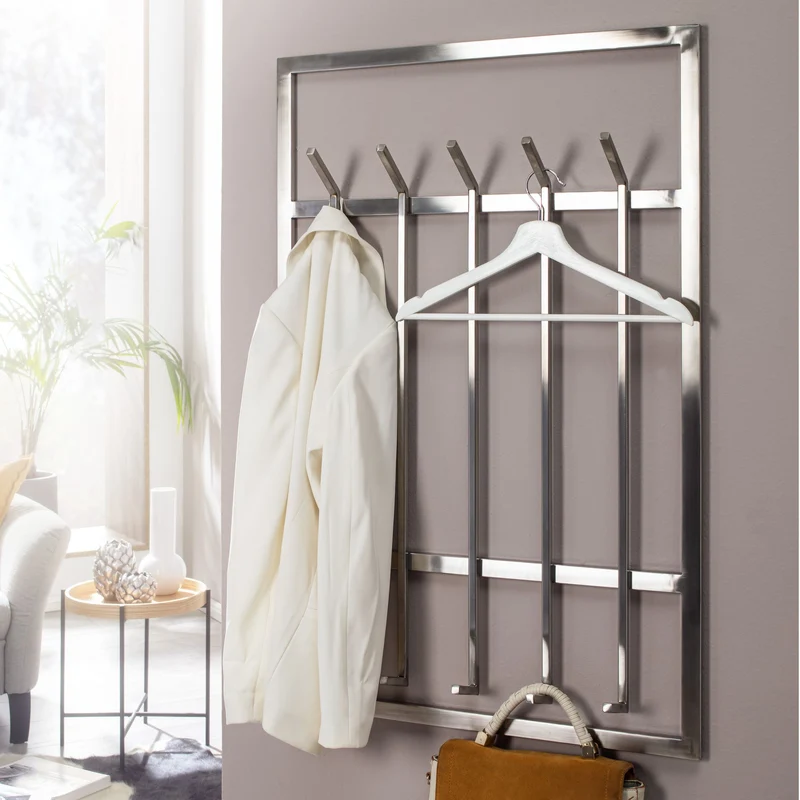 Wandgarderobe Stahl Silber 60x100cm Hakenleiste Flur Design