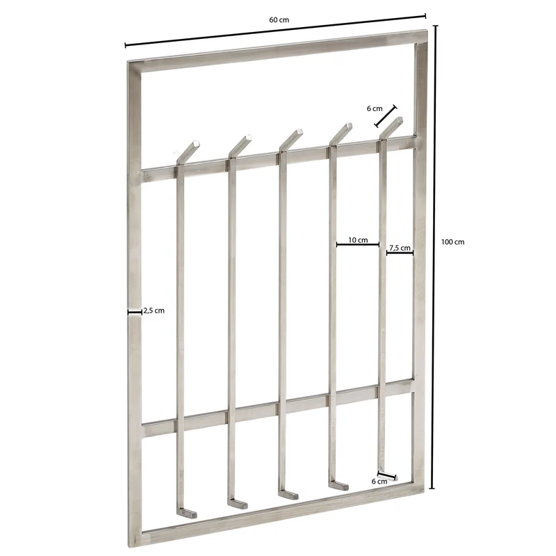 Wandgarderobe Stahl Silber 60x100cm Hakenleiste Flur Design