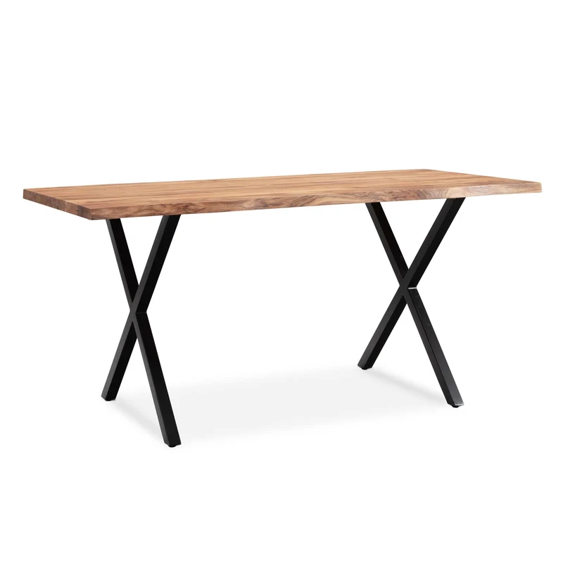 Esstisch 140x80 Akazie Massivholz Baumkante X-Beine Schwarz