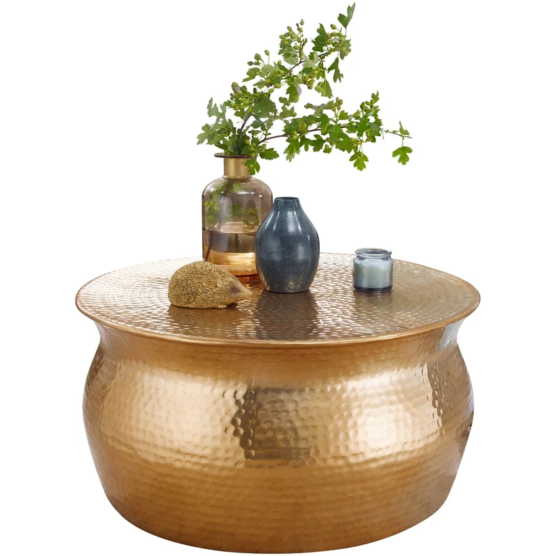 Couchtisch 60x30,5x60cm Aluminium Gold orientalisch rund Hammerschlag Design