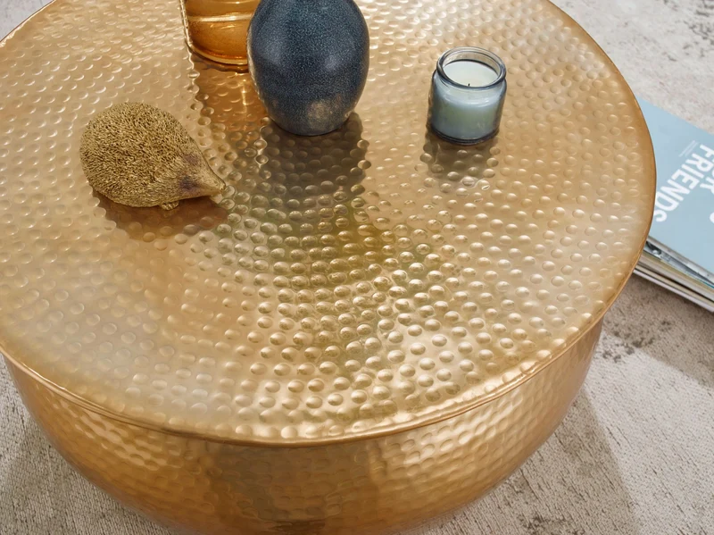 Couchtisch 60x30,5x60cm Aluminium Gold orientalisch rund Hammerschlag Design