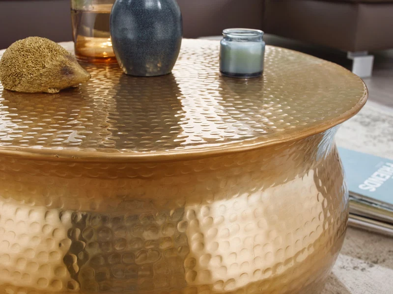 Couchtisch 60x30,5x60cm Aluminium Gold orientalisch rund Hammerschlag Design