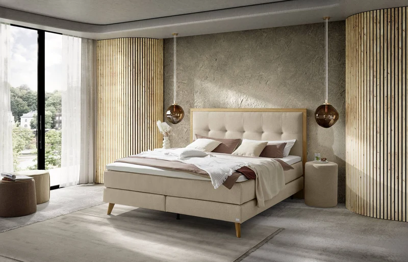 Hasena Boxspringbett Marisol in Eiche bright geölt, Bezug Pace sand