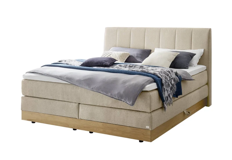 Hasena Boxspringbett Pedrosa mit Stauraum, Eiche bright geölt, Bezug sand