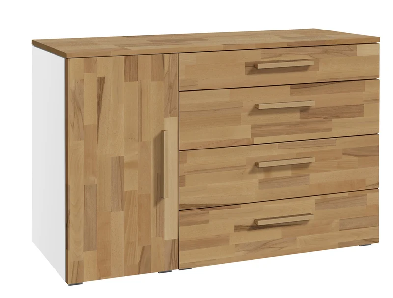 Hasena Totrino Kommode Weiß mit Kernbuche-Front, 4 Schubladen