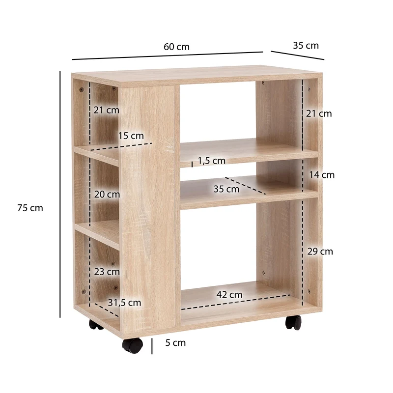 Regalwagen WL5.695 Sonoma 60x35x75cm Holz mit Rollen Modern