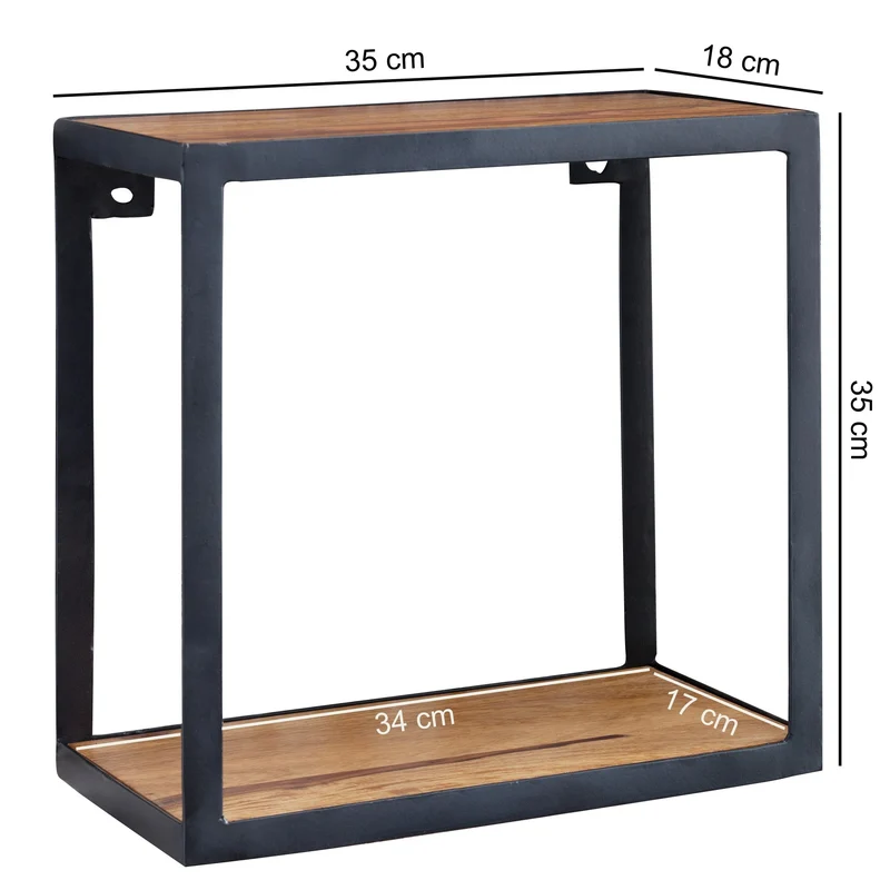 Wandregal PURI 35x35cm Sheesham Massivholz Metall Industrial