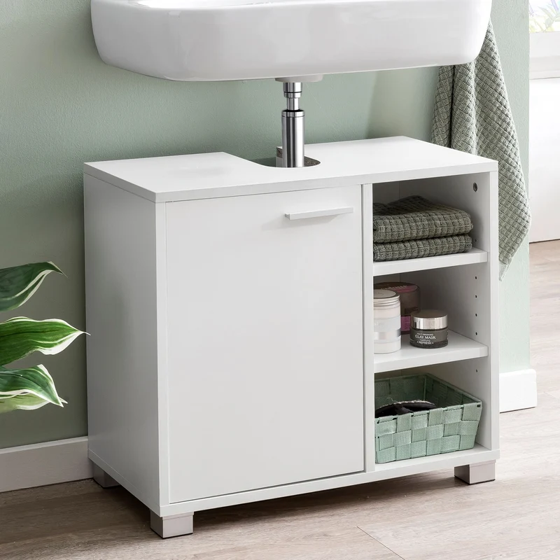 Waschbeckenunterschrank 60x55x32cm Weiß Badschrank mit Tür Fächer