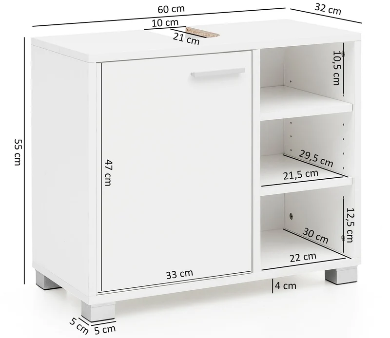 Waschbeckenunterschrank 60x55x32cm Weiß Badschrank mit Tür Fächer
