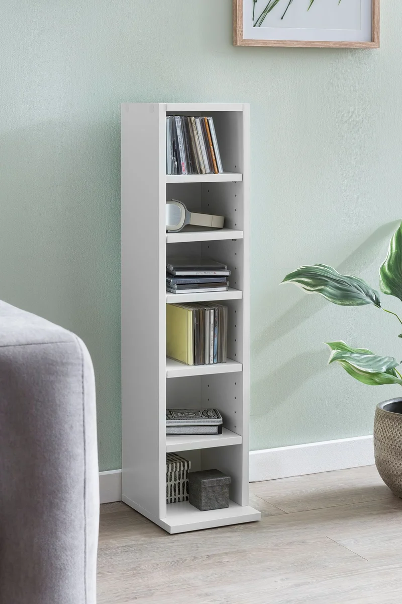 Bücherregal WL5.336 Weiß 21x91x25,5cm 6 Fächer Holz Modern