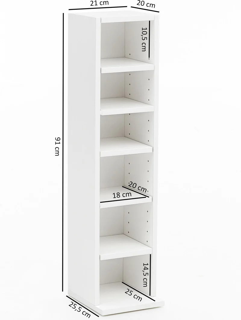 Bücherregal WL5.336 Weiß 21x91x25,5cm 6 Fächer Holz Modern