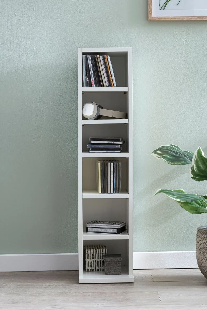 Bücherregal WL5.336 Weiß 21x91x25,5cm 6 Fächer Holz Modern