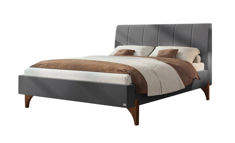 Hasena Polsterbett Renata in Nussbaum mit Bezug Pace Grey