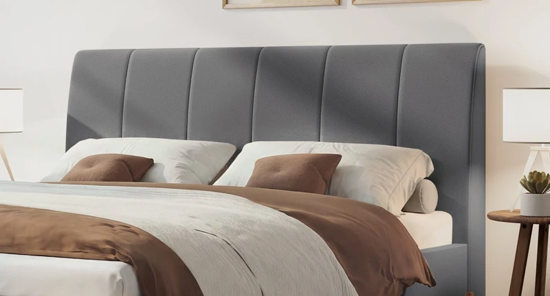 Hasena Polsterbett Renata in Nussbaum mit Bezug Pace Grey