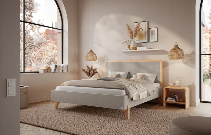 Hasena Polsterbett Aurelia in Eiche bright mit Bezug Light Grey