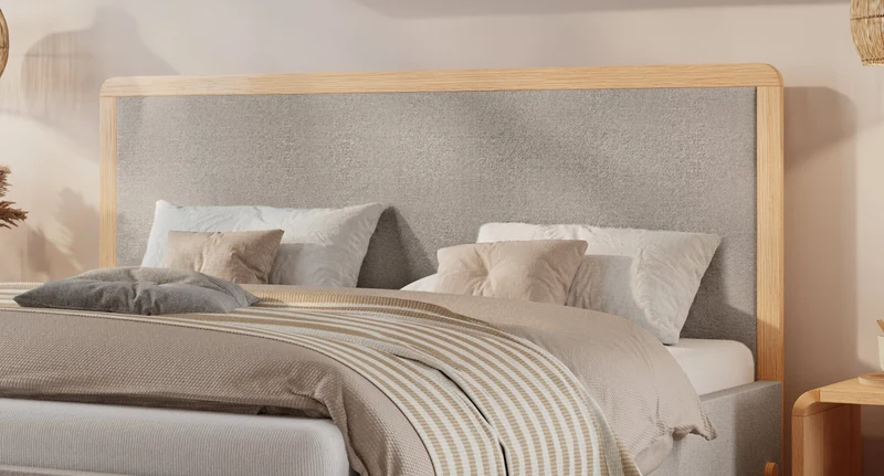 Hasena Polsterbett Aurelia in Eiche bright mit Bezug Light Grey