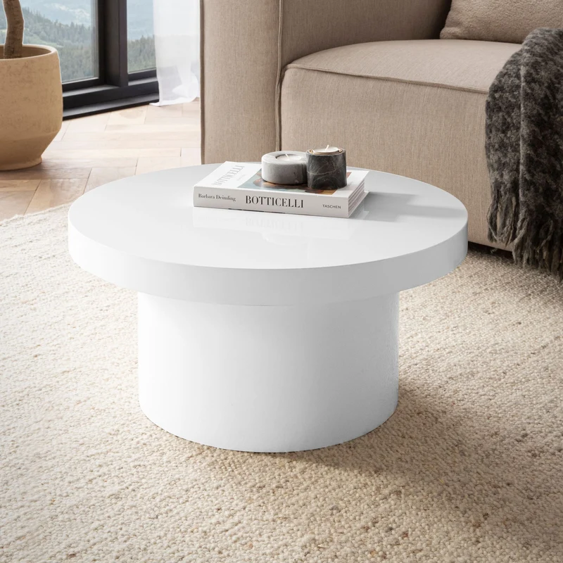 Couchtisch Rund Weiß Hochglanz 60x60x30cm Modern Design Pilzform