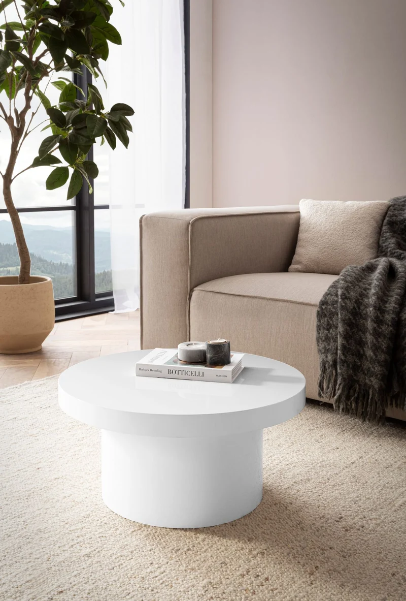 Couchtisch Rund Weiß Hochglanz 60x60x30cm Modern Design Pilzform