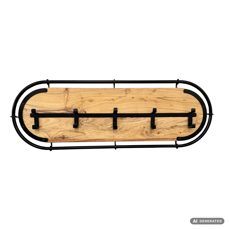 Wandgarderobe Akazie Massivholz 100 cm mit 5 Haken, Schwarz-Braun