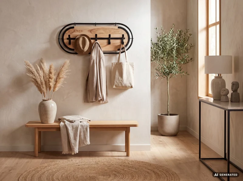 Wandgarderobe Akazie Massivholz 100 cm mit 5 Haken, Schwarz-Braun
