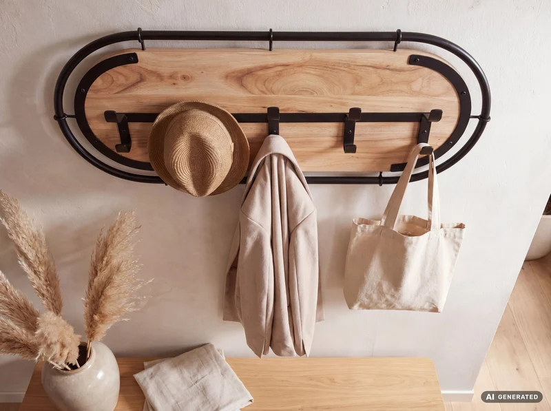 Wandgarderobe Akazie Massivholz 100 cm mit 5 Haken, Schwarz-Braun