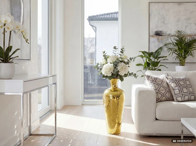 Bodenvase Mosaik Gold 70 cm aus Aluminium – Wohnling XL Standvase