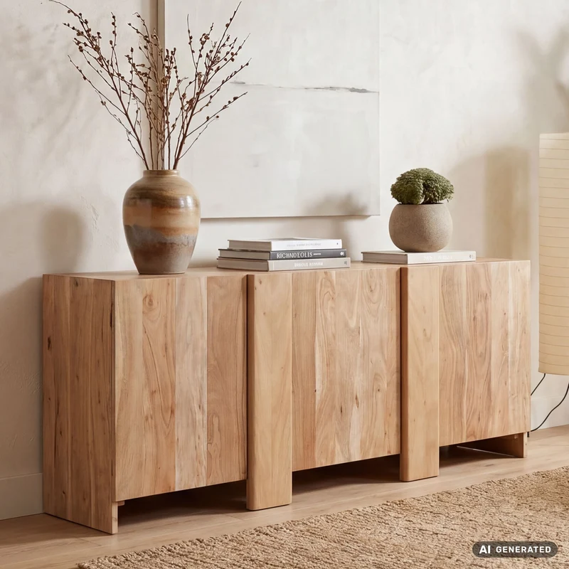 Sideboard Akazie 165 cm Massivholz, Wohnling Anrichte mit 3 Türen